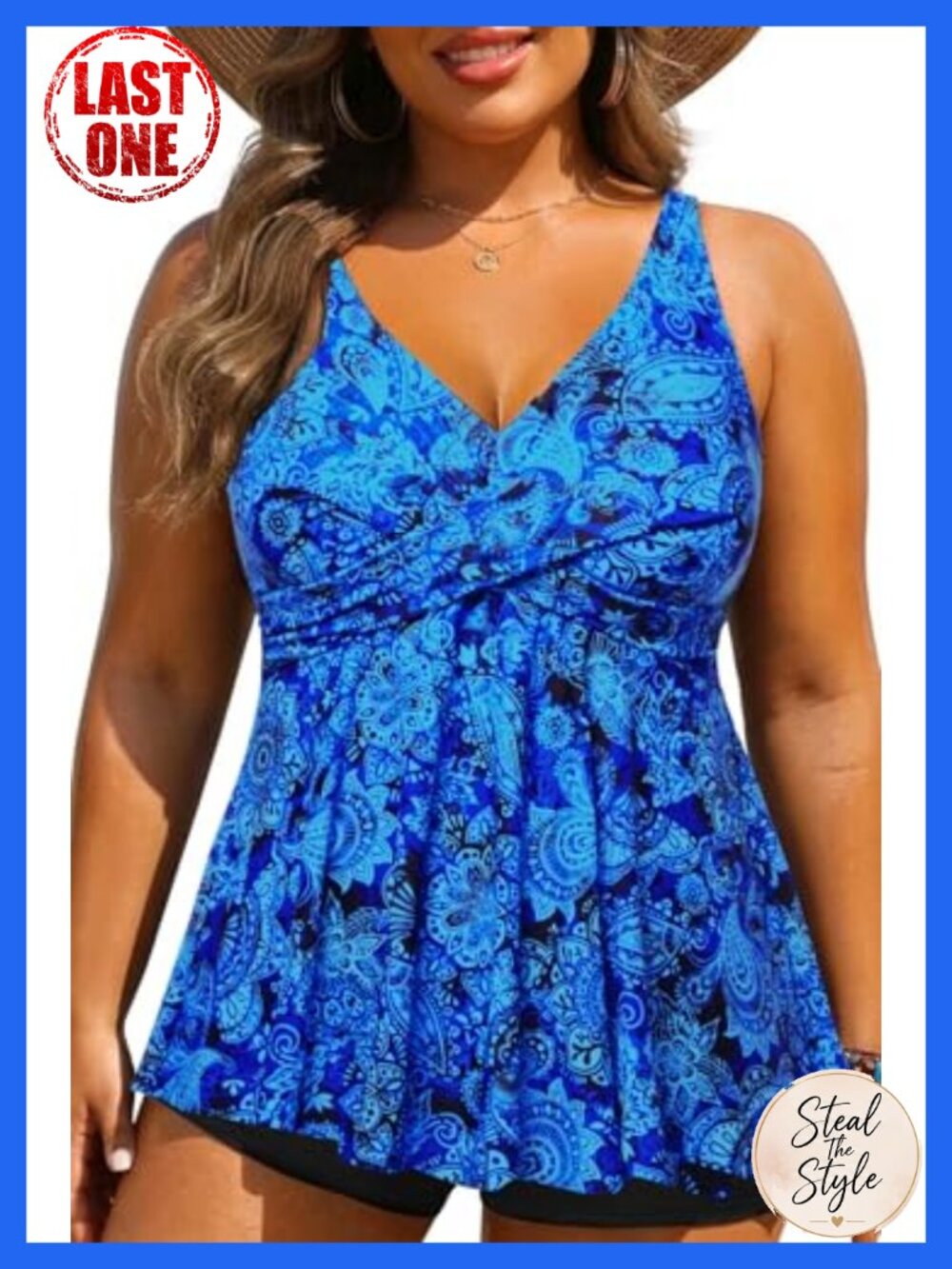 Plus Size Flowy Tankini Top Modest Twist Front Swimwear